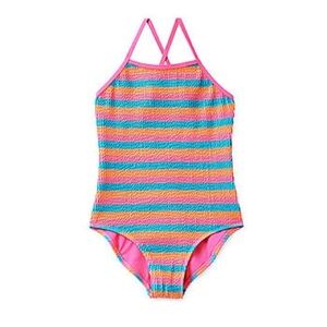 Thereabouts Striped Ruched Textured Girls One Piece Swimsuit NWT XXS 4/5